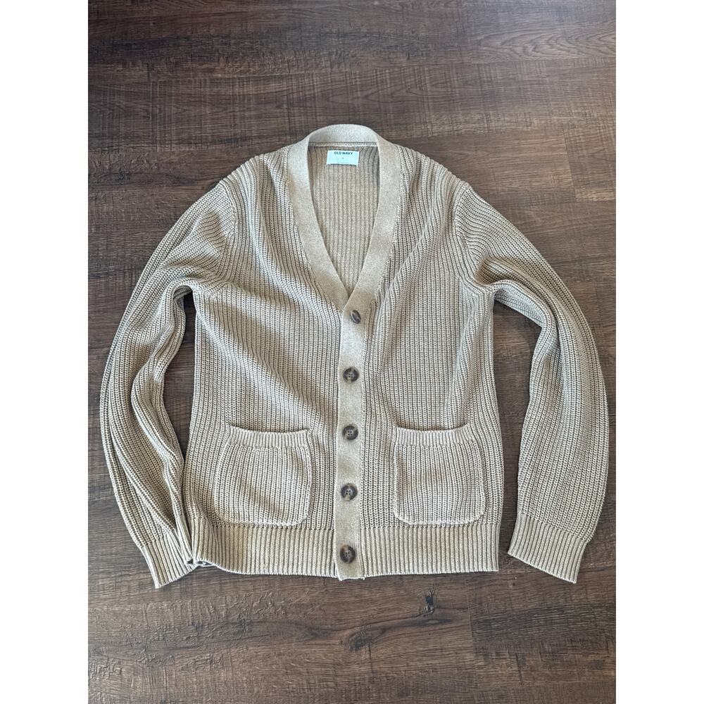 Old Navy Men's Shaker Stitch Cardigan Sweater Brown V Neck 100% Cotton Sz M - Picture 1 of 4